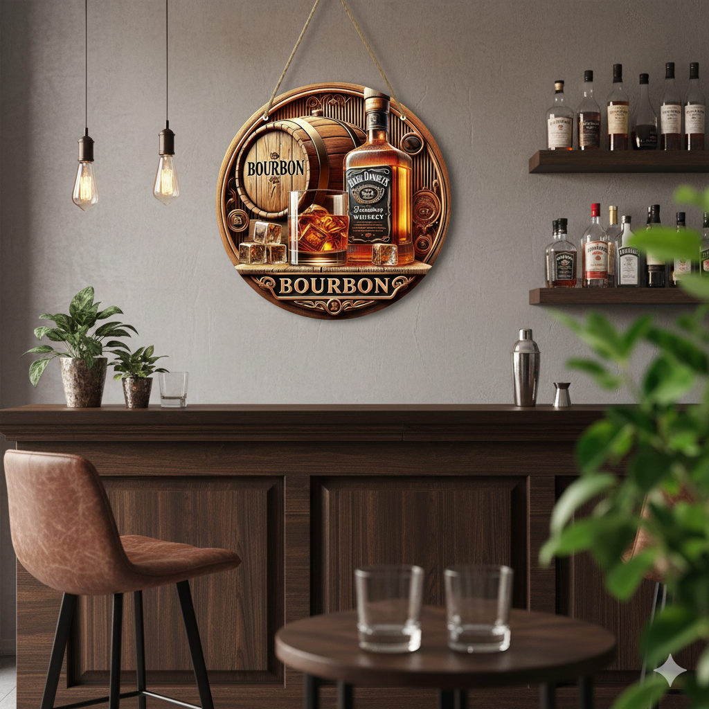 The Bourbon Heritage" Vintage Wood-Style Wall Art (8"x8")