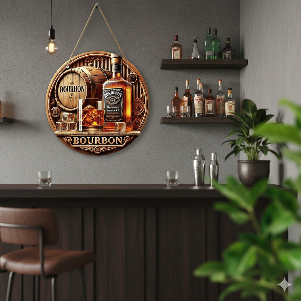 The Bourbon Heritage" Vintage Wood-Style Wall Art (8"x8")