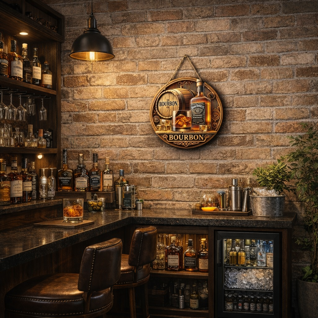 The Bourbon Heritage" Vintage Wood-Style Wall Art (8"x8")