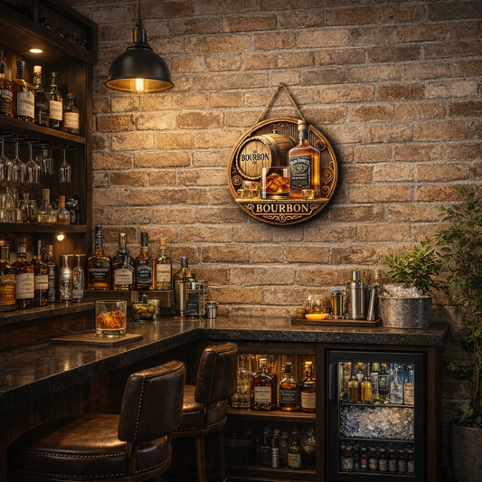 The Bourbon Heritage" Vintage Wood-Style Wall Art (8"x8")